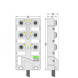 WAGO | 757-264/000-005 | M12 SENSOR/ACTUATOR BOX; 6-WAY; 4-P