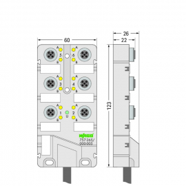 WAGO | 757-265/000-005 | M12 SENSOR/ACTUATOR BOX; 6-WAY; 5-P