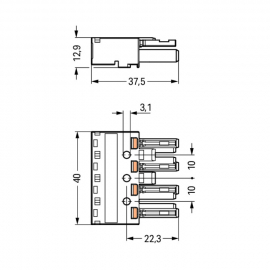 WAGO | 770-204 | SOCKET 4-POLE, BLACK