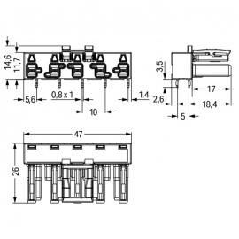 WAGO | 770-825/011-000 | SOCKET FOR PCBS ANGLED 5-POLE, WHIT
