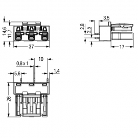 WAGO | 770-843 | SOCKET FOR PCBS STRAIGHT 3-POLE, GRAY