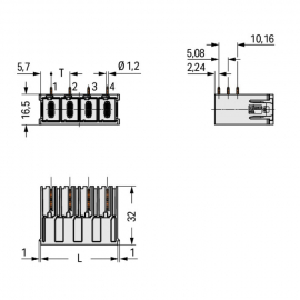 WAGO | 832-3642 | THT MALE HEADER; 1.2 X 1.2 MM SOLDER PIN;