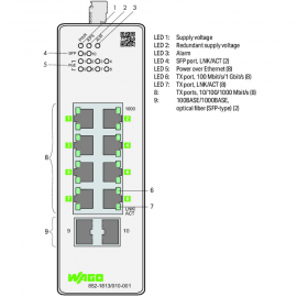 WAGO | 852-1813/010-001 | LEAN MANAGED SWITCH, 8PORT GB 2-SL