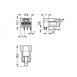 WAGO | 890-803/011-000 | SOCKET FOR PCBS ANGLED 3-POLE; BLAC