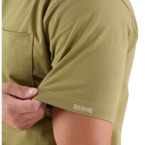 Berne Heavyweight Short Sleeve Pocket Tee Shirt - On Model - Light Olive - Left Sleeve Detail