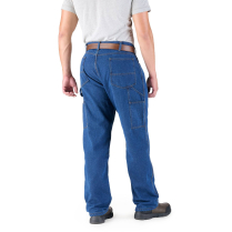 Berne Original Denim Flannel Lined Dungaree - On Model - Stone Wash Dark - Back