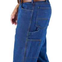 Berne Original Denim Flannel Lined Dungaree - On Model - Stone Wash Dark - Left Side Detail