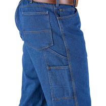 Berne Original Denim Flannel Lined Dungaree - On Model - Stone Wash Dark - Right Side Detail