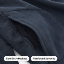 Berne Original Fleece Quarter Zip Thermal Lined Sweatshirt - On Model - Navy - Pockets