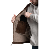 Berne V-Neck Vest Sherpa Lined - On Model - Bark - Inside Right Detail