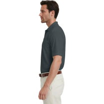 Blue Generation Adult Tonal Stripe Wicking Short Sleeve Polo - On Model - Graphite - Side