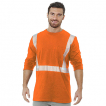 Custom Bayside Hi-Vis 50/50 Long Sleeve Pocket Crew Tee Segmented Striping