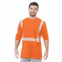 Custom Bayside Hi-Vis 100% 6.1 oz. Cotton Long Sleeve Pocket Crew Tee Segmented Striping