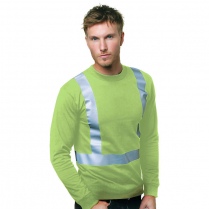 Custom Bayside Hi-Vis 100% Cotton Long Sleeve Crew Tee Solid Striping