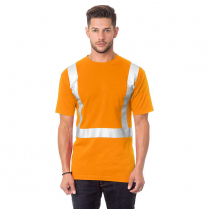 Custom Bayside Hi-Vis 50/50 Pocket Crew Tee Solid Striping