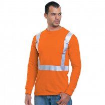 Custom Bayside Hi-Vis 100% 6.1 oz. Cotton Long Sleeve Pocket Crew Tee Solid Striping