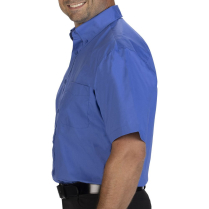 Edwards Men's Short Sleeve Stretch Poplin Shirt - On Model - Left Side - French Blue