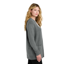 Port Authority Women's Easy Care Open-Front Cardigan Sweater - On Model - Charcoal Heather - Side