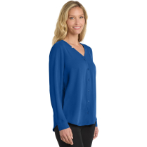 Port Authority Ladies' Long Sleeve Button Front Blouse - Model - True Blue - Side
