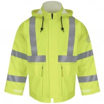 Bulwark FR Hi-Vis Flame Resistant Rain Jacket w/Roll-Up Hood HRC2