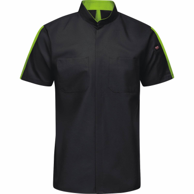 Red Kap Men's Short Sleeve Pro+ Work Shirt with Oilblok + MIMIX - Black-Hi-Vis Yellow - Front