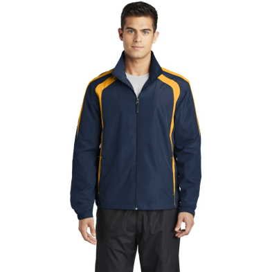 Sport-Tek Colorblock Raglan Jacket - On Model - True Navy-Gold - Front