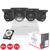 Cymbol 8CH IP Box Kit w/ 4 x 4MP Black Dual Light Turret Cameras and 8CH 2TB 4K NVR