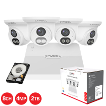 Cymbol Kit Box IP 8 canaux avec 4 caméras à tourelle à double éclairage 4MP blanches et NVR 8 canaux 2 To 4K