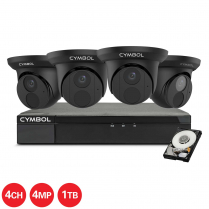 Cymbol 4CH IP Kit w/ 4 x 4MP Black Turret Cameras and 4CH 1TB NVR