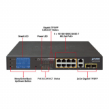 PLANET commutateur à 8 ports POE 802.3at + 2 ports Gigabit et avec écran LCD