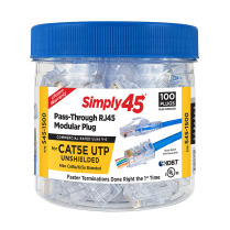 Simply45® fiches modulaires RJ45 pass-through non blindées Cat5e – 100 pièces/pot – teinte bleue