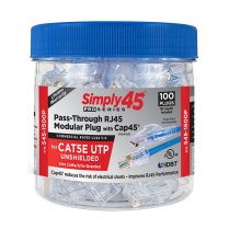 Simply45® fiches modulaires RJ45 non blindées ProSeries Cat5e avec Cap45® – 100 pièces/pot - teinte bleue