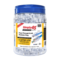 Simply45® cat5e Pass-Through RJ45 non blindé – 500 fiches – teinte bleue