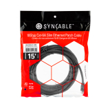 SynCable RJ45 CAT-6A 10Gbs FT-4 Molded Super Slim Patch Cable – 15ft – Black