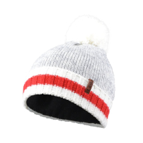 77-020 TUQUE-KNIT-FLC POM POM,GREY/RED