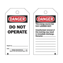 SAQ539 Danger Do Not Operate" Safety Tags 3" X 5-3/4"