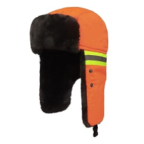 74-PH-600-OR MEN'S FUR LINED HAT, ORANGE W/REFL.STRIPES, SM