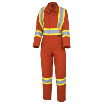 5514W, Women's POLY/COTTON ORANGE COVERALL W/4" REF.TAPE