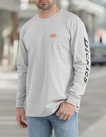 DICKIES LS GRAPHIC TEE SIZE L ,HEATHER GRY