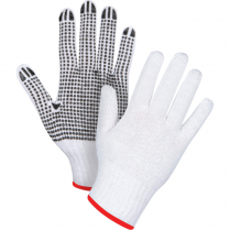 SAN489 SCN WHITE POLY/COTTON DOTTED GLOVES SMALL