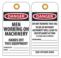 Safety Tags Men Working On Machinery English