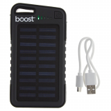 Chargeur solaire portable Boost, batterie de 4000 mAh avec 2 ports USB et lampe de poche DEL, résistant à l'eau et aux chocs.