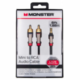 Monster® Câble en Y audio stéréo mini mâle 3,5 mm vers deux RCA mâles 6 pi, noir