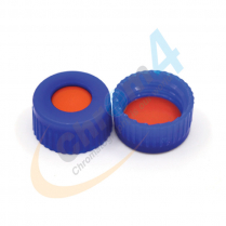 Blue screw cap, 9mm, Clear PTFE/Orange Silicone, Bonded