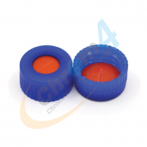 Blue screw cap, 9mm, Clear PTFE/Orange Silicone, Bonded/Slit