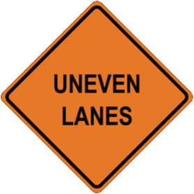 Sign,Roll-Up,48x48, W8-11, Uneven Lanes