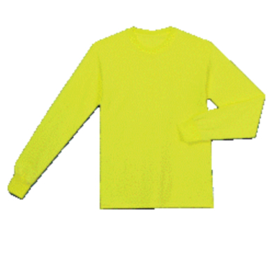 A yellow long sleeve t-shirt with a simple design and a comfortable fit. Perfect for visability. 