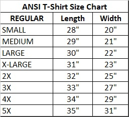 Size chart for Anis T-shirts, displaying measurements for various sizes to assist in selecting the correct fit.