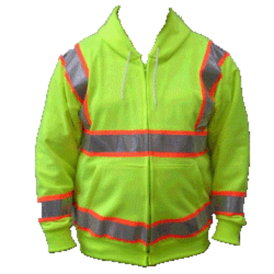 A yellow safety jacket with reflective stripes, ensuring high visibility and protection in hazardous environments.