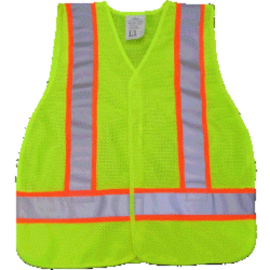 A yellow safety vest with reflective stripes, ensuring visibility and protection in hazardous environments.